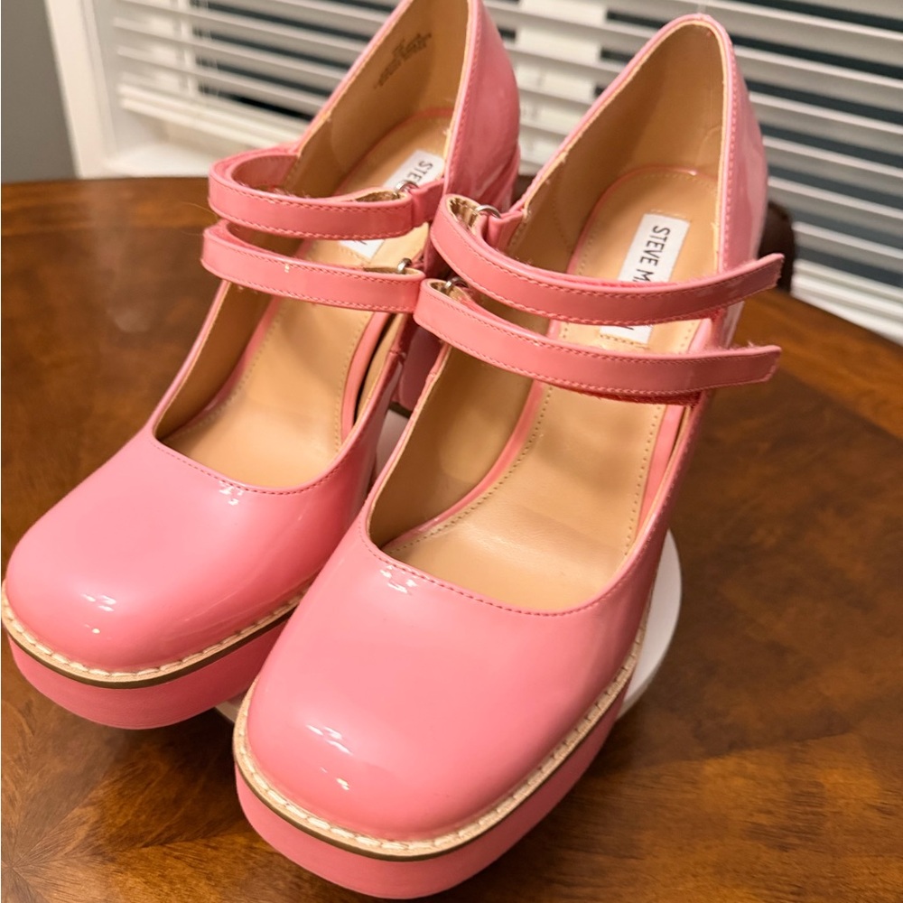 NWOT Steve Madden Pink Patent Vegan Leather Mary Jane Heels Size 9.5 - Picture 7 of 11